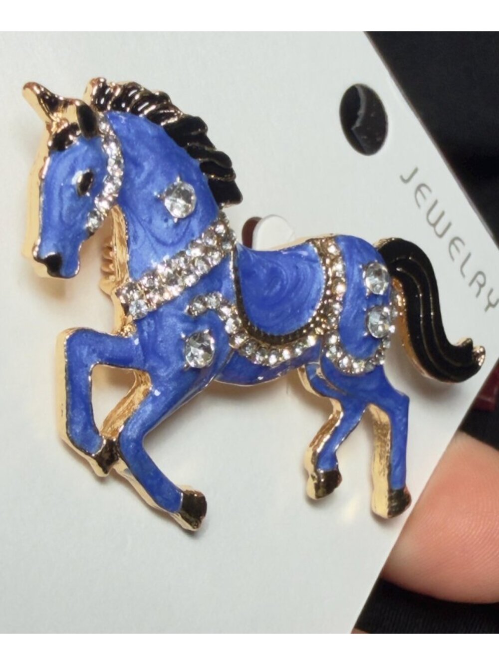 Carousel Horse Brooch Turquoise Enamel Rhinestones Pin